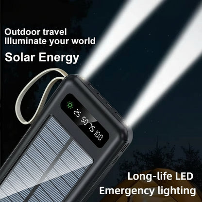 Solar Power Bank 50000Mah Large Capacity Mobile Power Fast Charging Battery Dual USB 4 Cables for Iphone Samsung Huawei